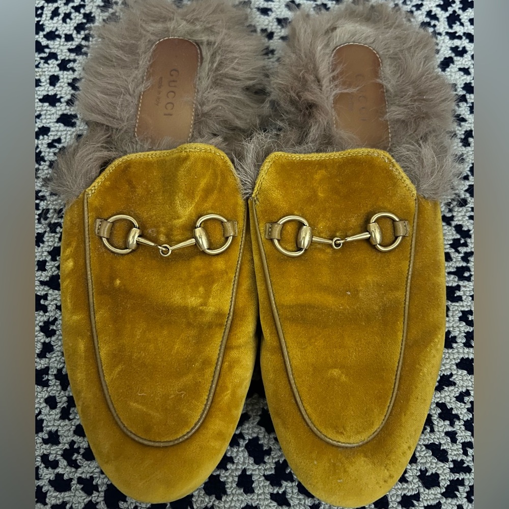 Gucci Princetown Gognac Suede Fur Loafers (resoled)